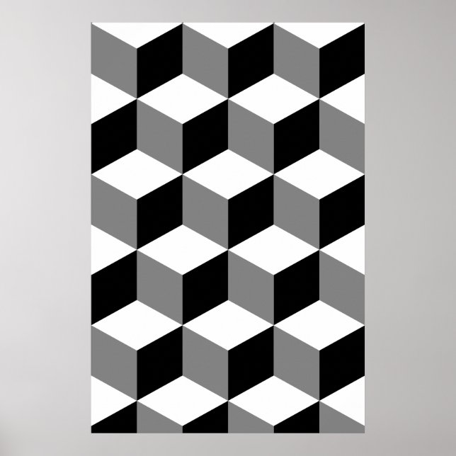 Cube Pattern Schwarz-weiß & grau Poster (Vorne)