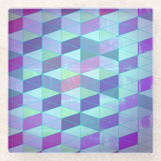 Cubes in dreieckiges geometrisches Muster Glasuntersetzer (Vorderseite)
