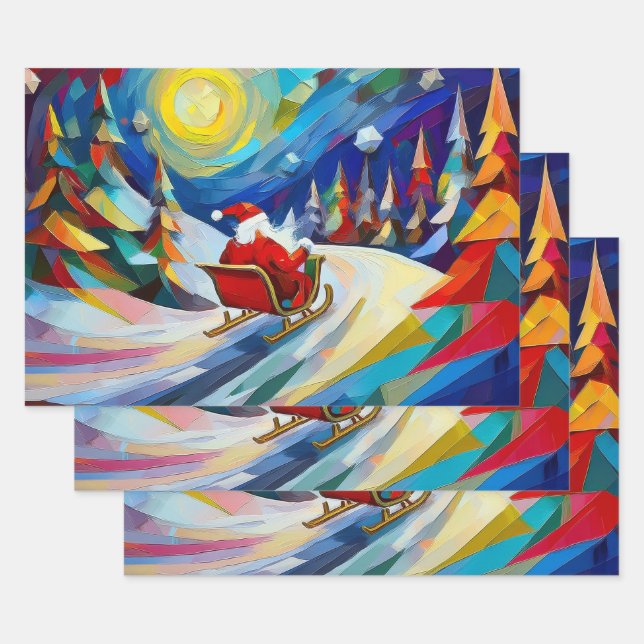 Cubism Santa Christmas Holiday  Geschenkpapier Set (Set)