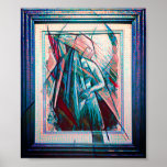 Cubist Art Deco Bly Dancer Poster<br><div class="desc">Ein Kunstwerk zeigt eine halb abstrakte Frau mit einem Schleier / Schleier in Blau,  Weiß und Rosa.</div>