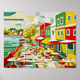 Cubist Café am Wasser Poster