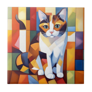Cubist Calico Cat Art Fliese