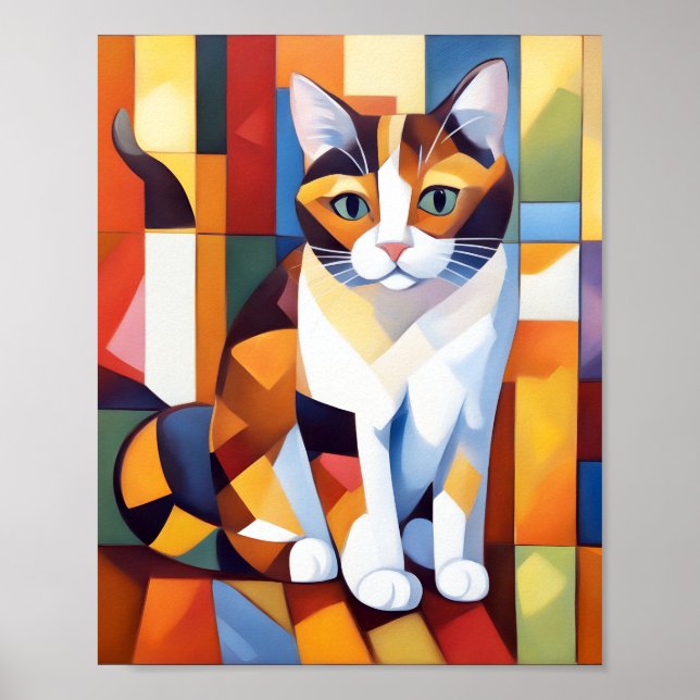 Cubist Calico Cat Art Poster (Vorne)
