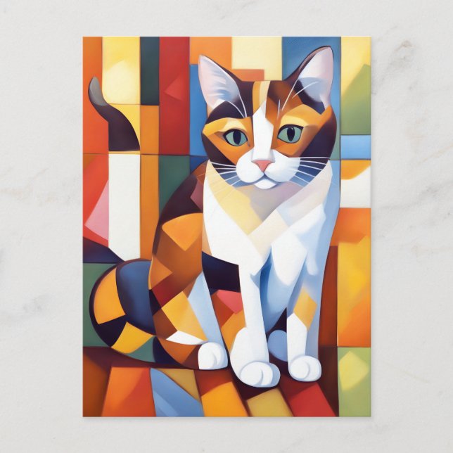 Cubist Calico Cat Art Postkarte (Vorderseite)