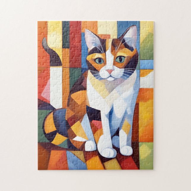 Cubist Calico Cat Art Puzzle (Vertikal)