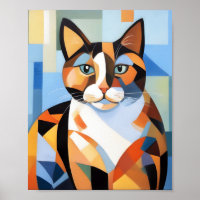 Cubist Calico Cat Komposition Gemälde