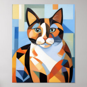Cubist Calico Cat Komposition Gemälde Poster