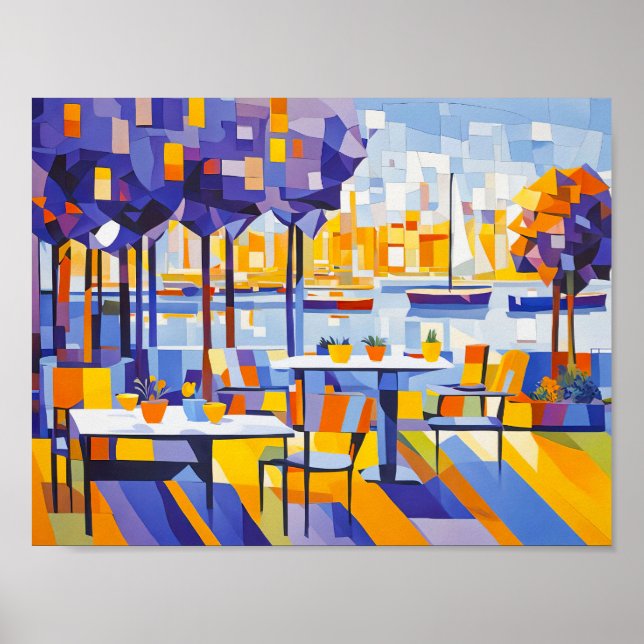 Cubist Outdoor Café mit Tischen Poster (Vorne)
