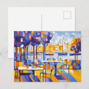 Cubist Outdoor Café mit Tischen Postkarte