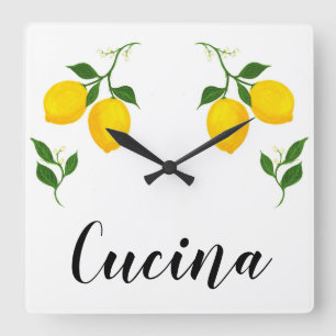 Cucina Zeichen mit Lemons und Verlassen Design Quadratische Wanduhr