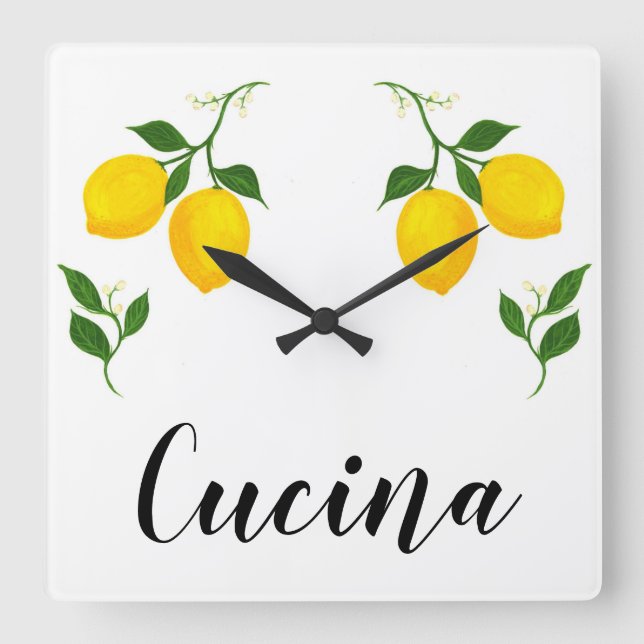 Cucina Zeichen mit Lemons und Verlassen Design Quadratische Wanduhr (Vorderseite)