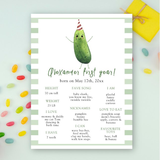 Cucumber First Birthday Milestone Geburtstag Poster (Von Creator hochgeladen)