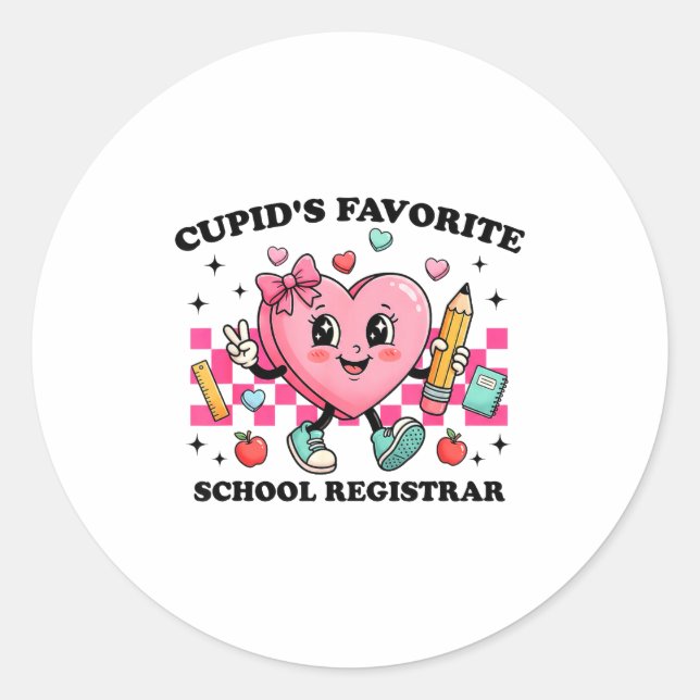 Cud’s Favorite School Registrar Valentines Funny C Runder Aufkleber (Vorderseite)