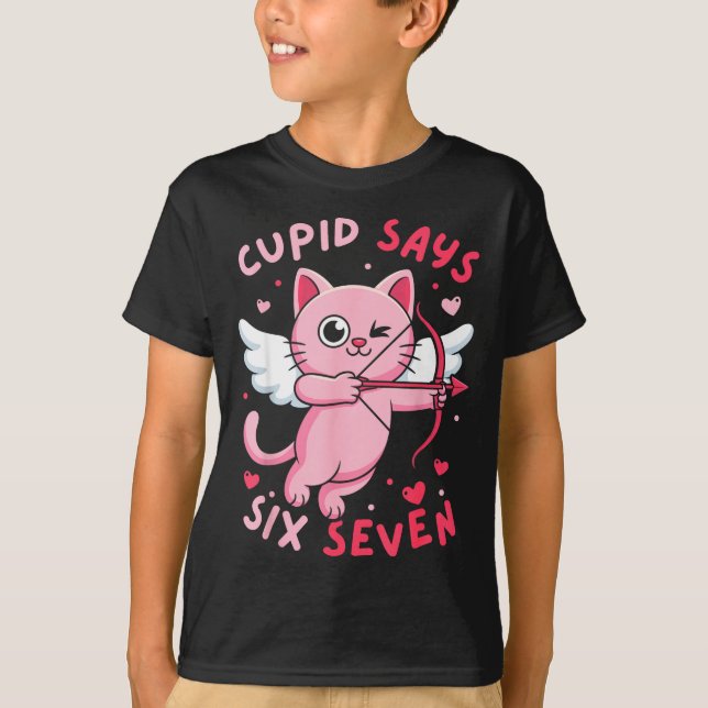 Cud Says 67 Six Seven Meme Cute Cat Valentine's Da T-Shirt (Vorderseite)