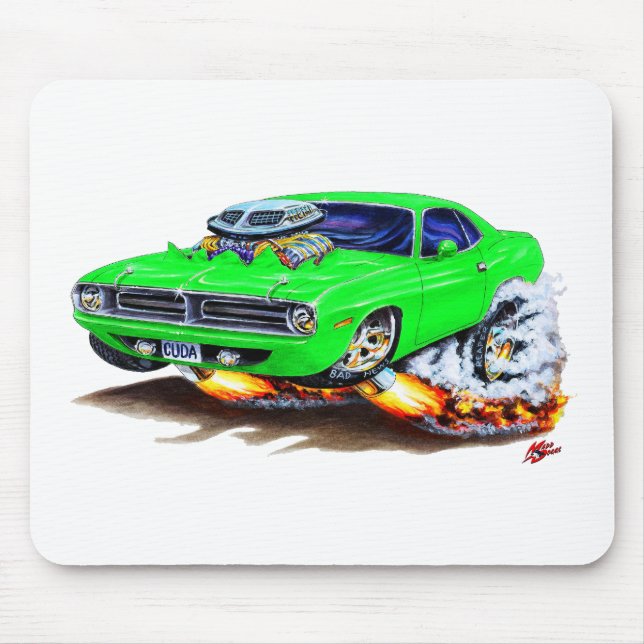 Cuda grünes Auto 1970 Mousepad (Vorne)