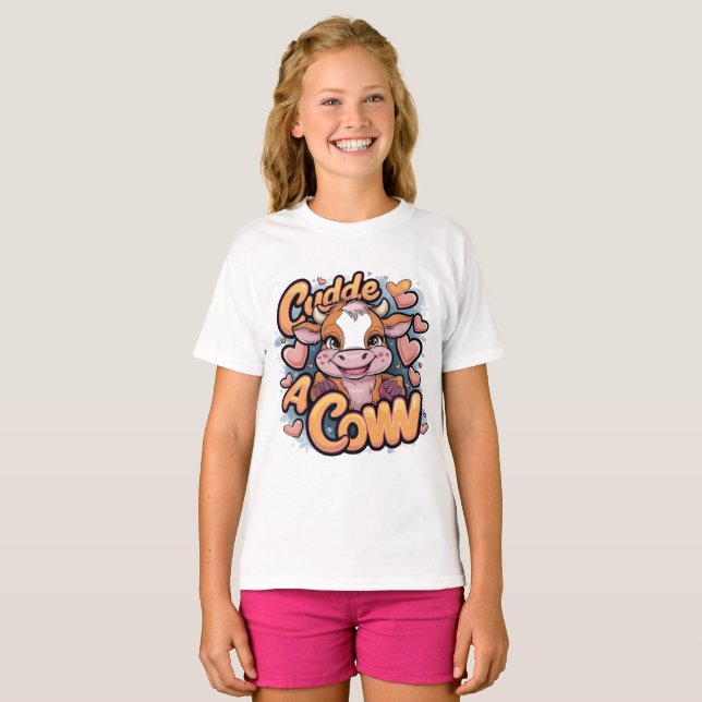 Cuddle Cow T-Shirt: Gemütliches und Süße Tier Desi T-Shirt (Vorne ganz)