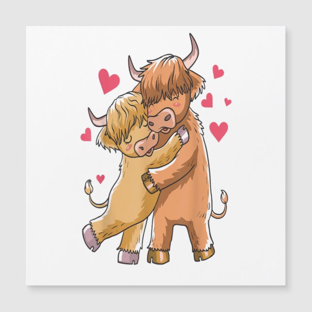 Cuddle Highland Cattle I Scottish Cow Bauern Magnetkarte (Vorderseite)