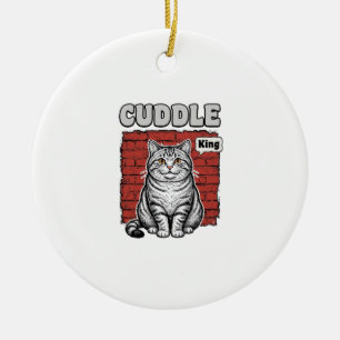 Cuddle King Vintage Katzen-Shirt Design_1 Keramik Ornament