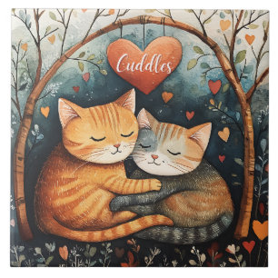 Cuddles Snuggles and Kitty Liebe Illustration Art Fliese