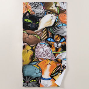 Cuddling Cats Beach Towel Cat Hugs Strandtuch