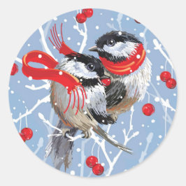 Cuddling Chickadees Weihnachten Runder Aufkleber