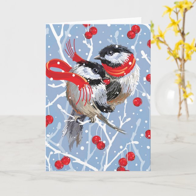 Cuddling Chickadees Weihnachtsnote Karte (Gelbe Blume)