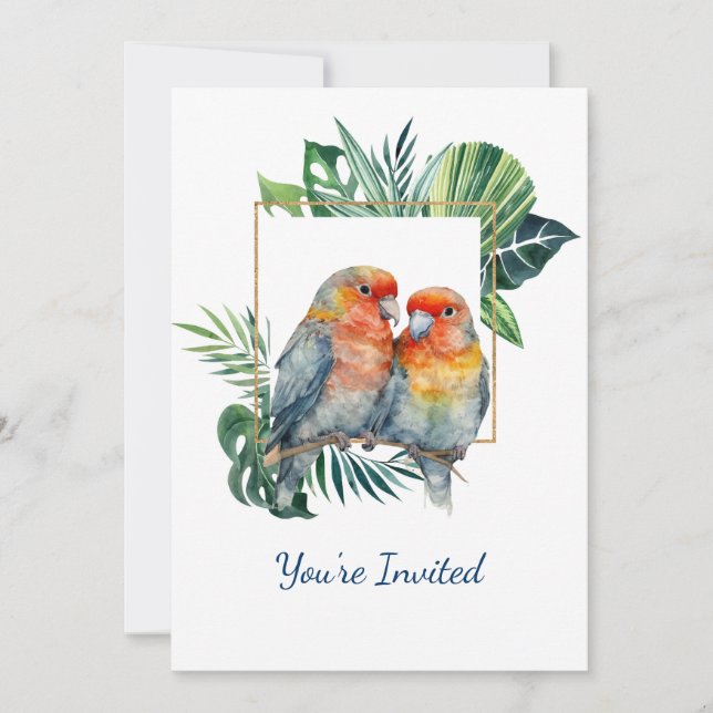 Cuddling Tropical Parrot Hochzeitstag Einladung (Vorderseite)