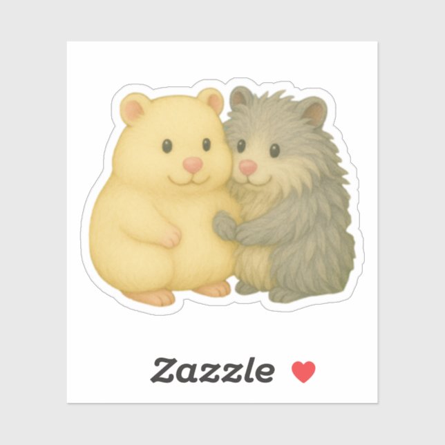 Cuddly Hamster Pair Sticker – Cream & Gray Friends (Blatt)
