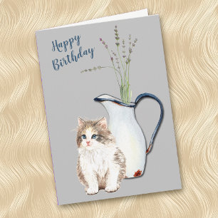 Cuddly Kitten and Country Kitchen Pitcher Birthday Feiertagskarte