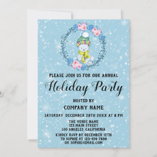 Cudly Bear Wreath Company Holiday Party Blue Snow Einladung