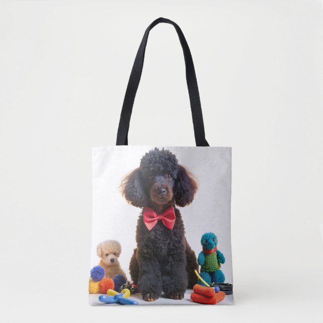 Cudly Black Poodle Chenille Tote Bag (Vorderseite)