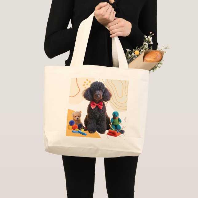 Cudly Black Poodle Chenille Tote Bag Jumbo Stoffbeutel (Vorderseite (Produkt))