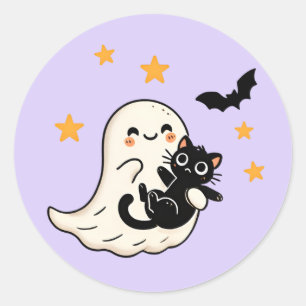 Cudly Ghost & Black Cat - Halloween Runder Aufkleber