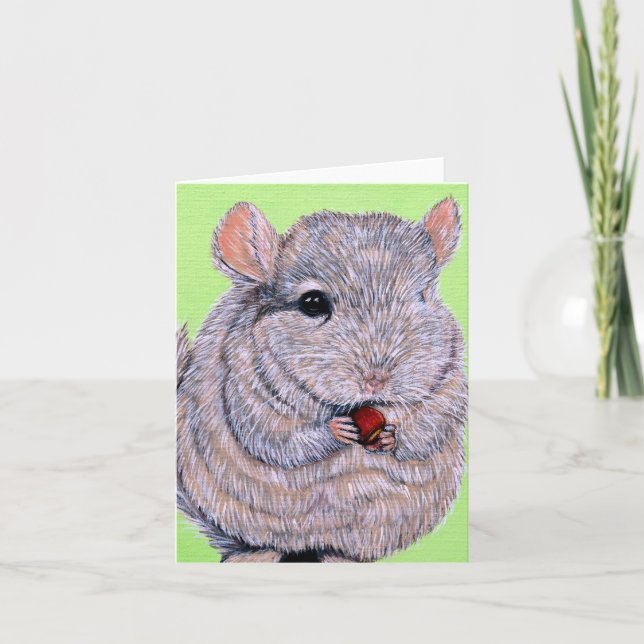 Cudly Nibbling Chinchilla Malerei Karte (Vorderseite)