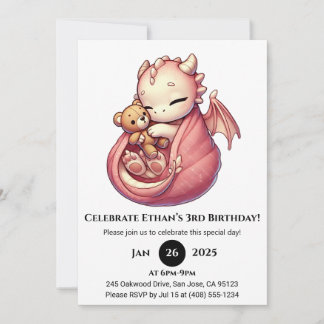 Cudly Pink Dragon Birthday Einladung