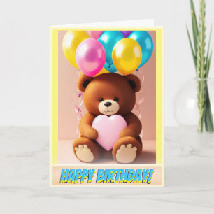 Cudly Teddy Bear Liebe Herzstück und Balloons Gebu Karte