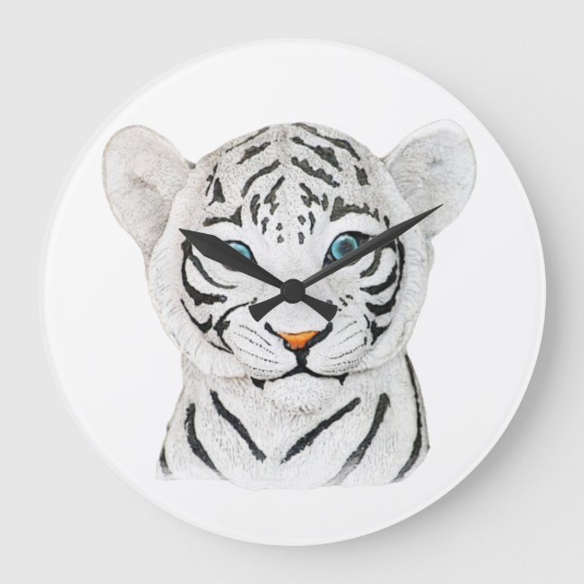Cudly White Tiger Art - Niedliche Wildlife Art Große Wanduhr (Vorderseite)