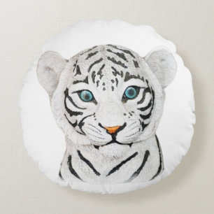 Cudly White Tiger Art - Niedliche Wildlife Art Rundes Kissen