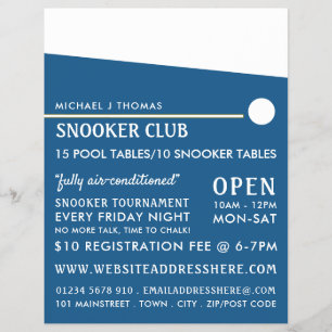 Cue Ball, Pool Club, Snooker Club Werbung Flyer