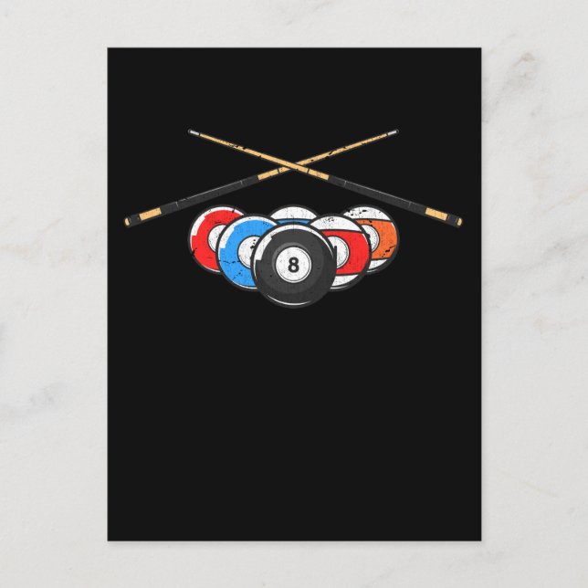 Cue Billard Balls Retro 8 Ball Player Postkarte (Vorderseite)