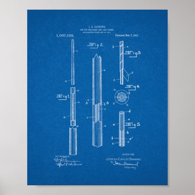 Cue for Billiards and like Games Patent - Blueprin Poster (Vorne)