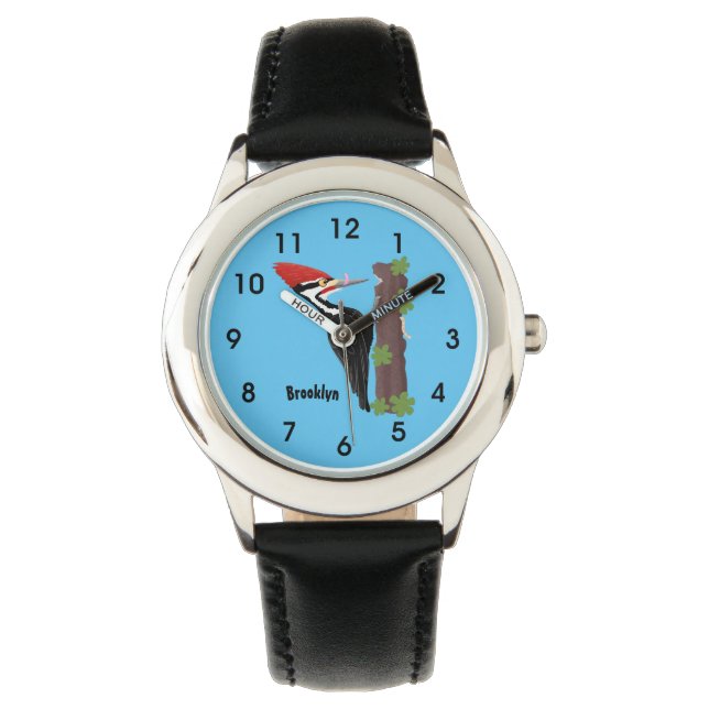 Cue lustige Pileated Woodpecker Cartoon Illustrati Armbanduhr (Vorderseite)