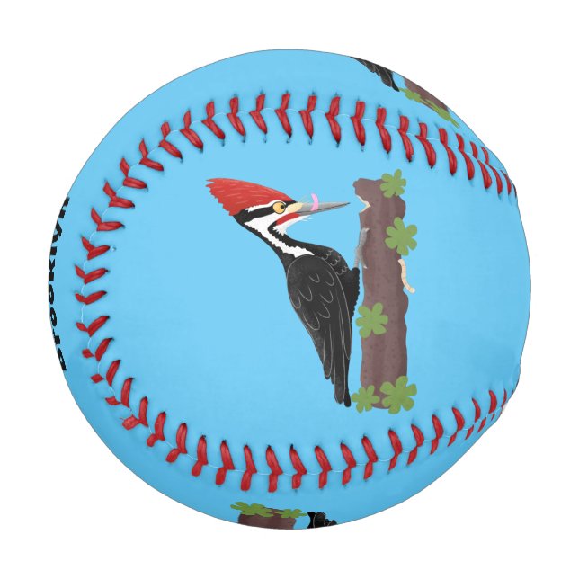 Cue lustige Pileated Woodpecker Cartoon Illustrati Baseball (Vorderseite Links)