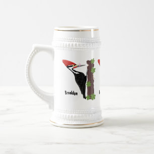 Cue lustige Pileated Woodpecker Cartoon Illustrati Bierglas
