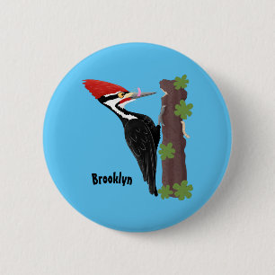 Cue lustige Pileated Woodpecker Cartoon Illustrati Button
