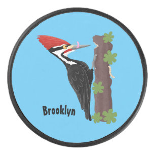 Cue lustige Pileated Woodpecker Cartoon Illustrati Eishockey Puck