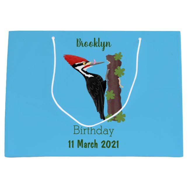 Cue lustige Pileated Woodpecker Cartoon Illustrati Große Geschenktüte (Vorderseite)