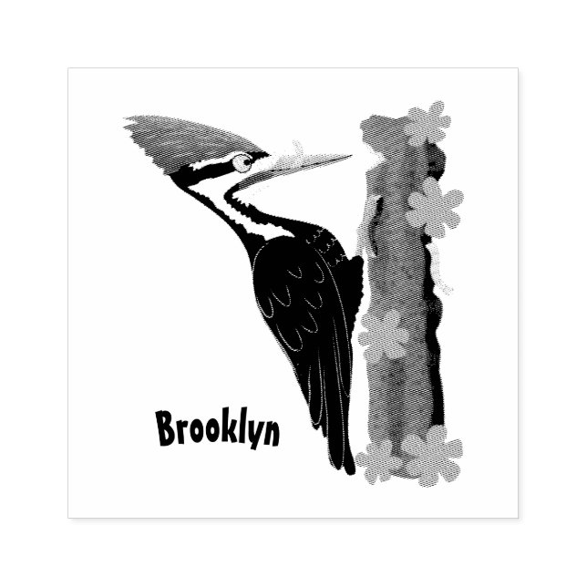 Cue lustige Pileated Woodpecker Cartoon Illustrati Gummistempel (Prägung)