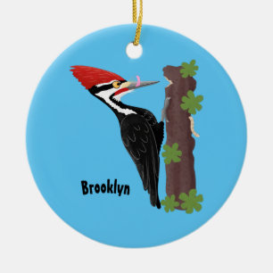 Cue lustige Pileated Woodpecker Cartoon Illustrati Keramik Ornament