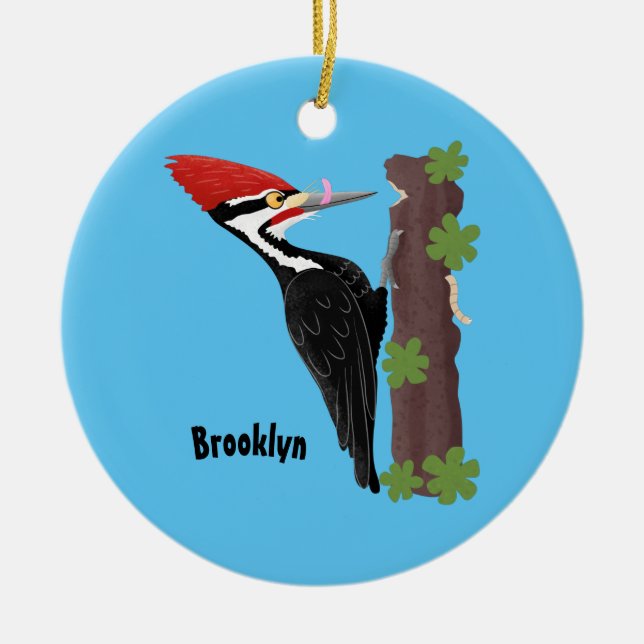 Cue lustige Pileated Woodpecker Cartoon Illustrati Keramik Ornament (Vorne)